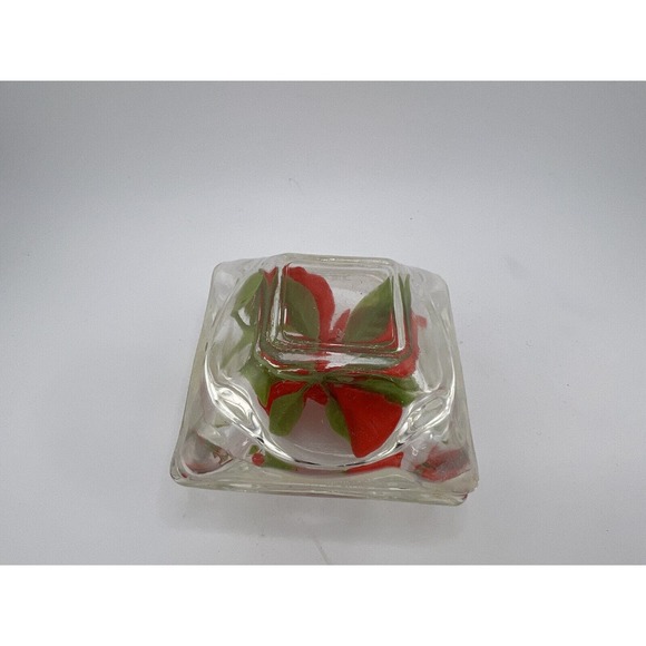 Vintage Decorative‎ Clear Red Rose Tabletop Square Paperweight - Picture 6 of 9